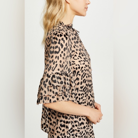 ALICE + OLIVIA- Animal Print Tie Neck Blouse - Picture 2 of 12